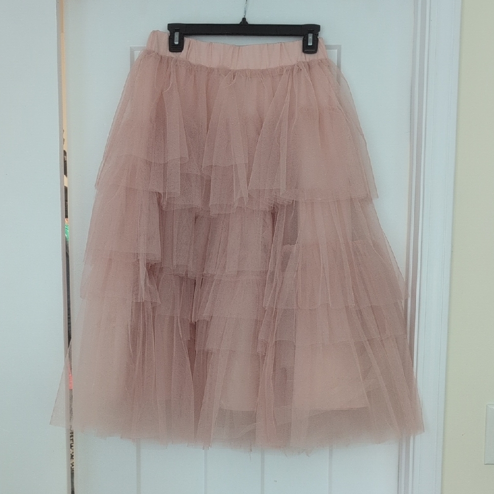 Chicwish Blush Layered Tulle Midi Skirt